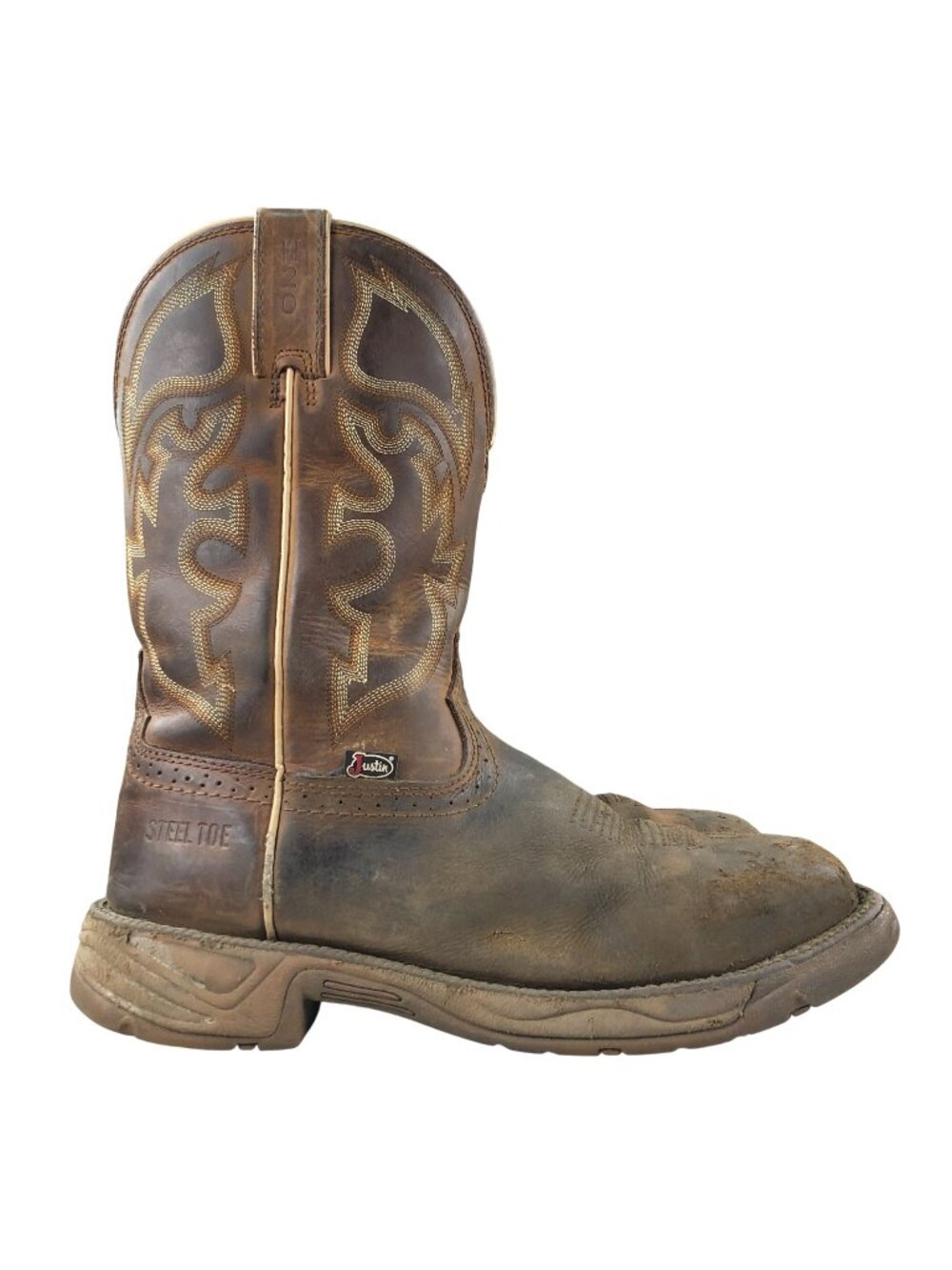 Justin Boots Mens Size 9D Rush 11" Brown Leather Waterproof Steel Toe Boots FAIR